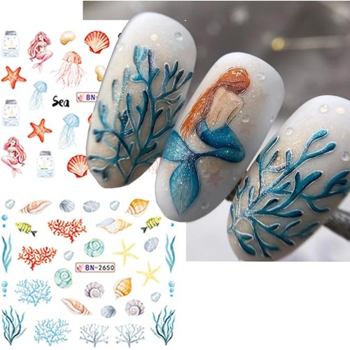 12 Sheets Ocean Nail Stickers, Summer Nail Art Decals Water Transfer Nail Art Stickers Dolphin Shell Starfish Seahorse Cute Marine Animals Design Sea Beach Nail Art Accessories for Women DIY Manicure