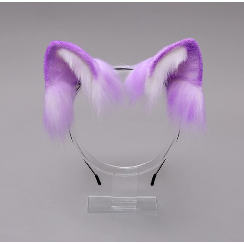 Fxaelian Cosplay Fox Wolf Bear Cat Dog Ears Headband Hairband Hair Clips Halloween Costume Party Headpiece Headwear Hair Accessories Purple