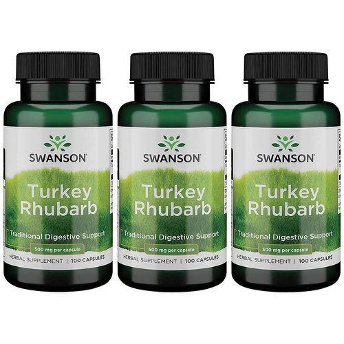 Swanson Turkey Rhubarb - Herbal Supplement for Digestive Health - Natural Formula - (100 Capsules, 500mg Each) 3 Pack