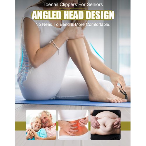 LEYOUFU Angled Head Toenail Clippers for Thick Nails for Seniors, Wide Jaw Opening Nail Clippers with Safety Lock Ergonomic Fingernail Toe Nail Cutter Trimmer for Men Women Adult Pregnant
