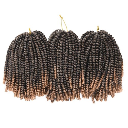 Ombre Spring Twist Hair 8Inch Crochet Braids Short Curly Synthetic Braiding Hair Extensions Low Temperature Fiber 30Strands /pack 3packs sale (T27)