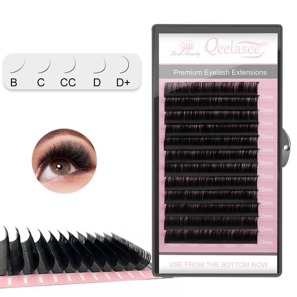 Qeelasee 0.07 Thickness D Curl 13mm Volume Mink Eyelash Extensions Silk Individual Lash Extensions Semi-permanent Pure Korean Silk lashes Soft Application for Professional Salon Use