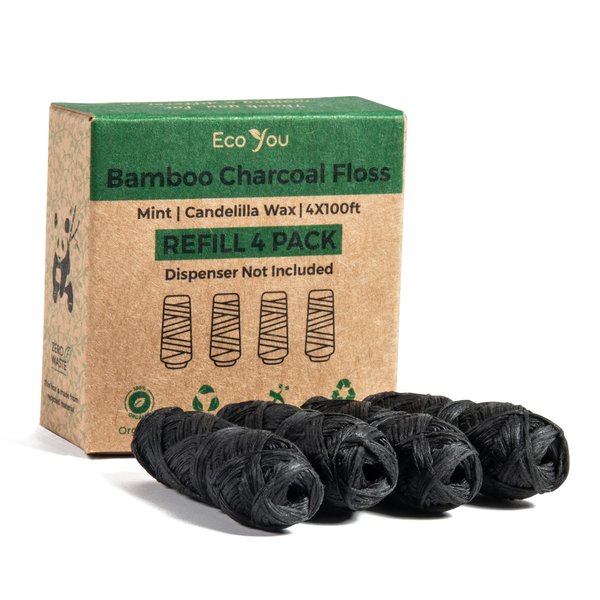 EcoYou Bamboo Dental Floss Refill | 4X99 FT Biodegradable Floss Refill | Mint & Candelilla Wax | Charcoal Dental Floss | Eco Floss | Bamboo Floss Refill | Bamboo Floss | Bamboo Charcoal Floss