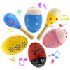 Wooden Easter Eggs Shakers Toys, Maracas Kids Hand Percussion Shakers Percussion Musical for Party Favors Kids Easter Basket Stuffers, 4 Pack Easter Eggs with 2 Shaker Sand Hammer Kit