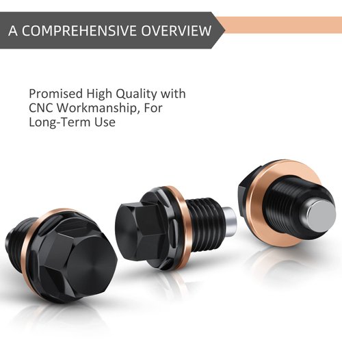 DEEFILL M14 x 1.5 Magnetic Oil Drain Plug T6 Aviation Aluminum with Red Copper Crush Washer Gasket Compatible with Ford GM Hyundai KIA and More Select Models