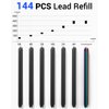 Nicpro 2mm Metal Mechanical Pencil Set with Case, 3PCS Lead Pencil Holder 2.0 mm with 144PCS Lead Refills (4H 2H HB 2B 4B 6B Color), Eraser, Sharpener for Drafting Writing Drawing Sketching