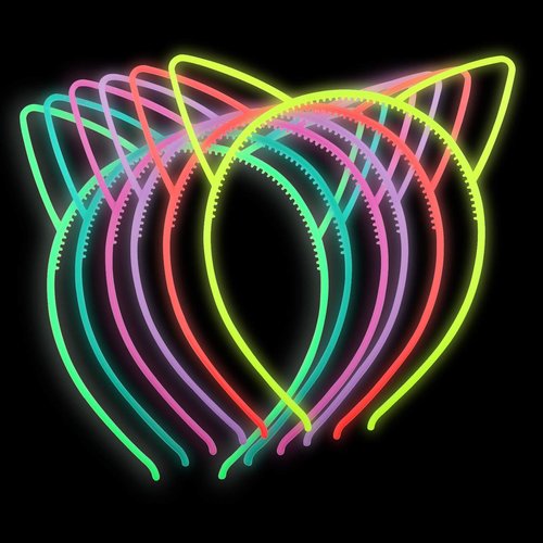ZIFENG Ziricher Plastic Cat Ears Headband Luminous Hair Band Glow in the Dark Headbands For Girls Christmas Thanksgiving Day Halloween Party Supplies (6 Colors per Pack)