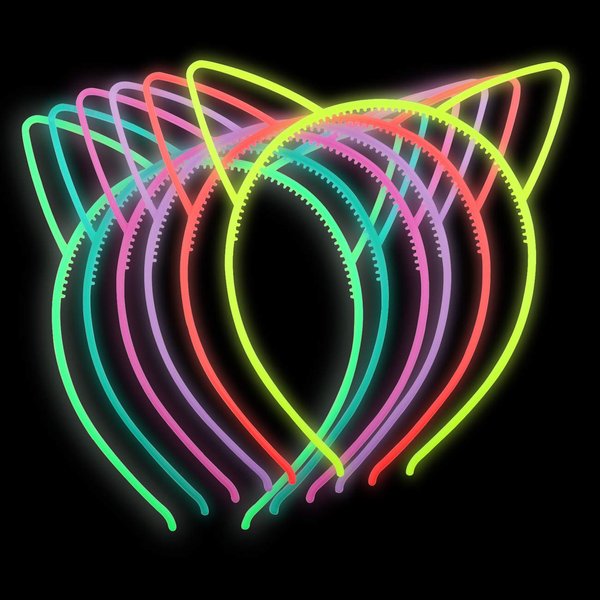 ZIFENG Ziricher Plastic Cat Ears Headband Luminous Hair Band Glow in the Dark Headbands For Girls Christmas Thanksgiving Day Halloween Party Supplies (6 Colors per Pack)
