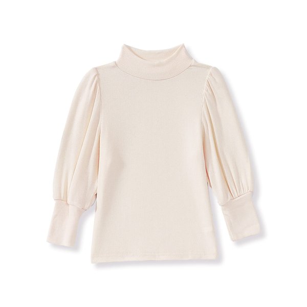IZYJOY Toddler Baby Girls Basic Solid Color Turtlneck T-Shirt Soft Cotton Tops Cute Puff Long Sleeve Little Baby Clothes (Cream, 4-5T)