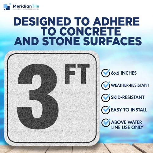 Aquatic Custom Tile, 3FT Pool Depth Markers, 6x6 Inches Vinyl Pool Stickers, Swimming Pool Number Markers, Pool Safety Signage, Adhesive Pool Depth Markers Stickers for Decks, MADE IN USA - (1 Pack)