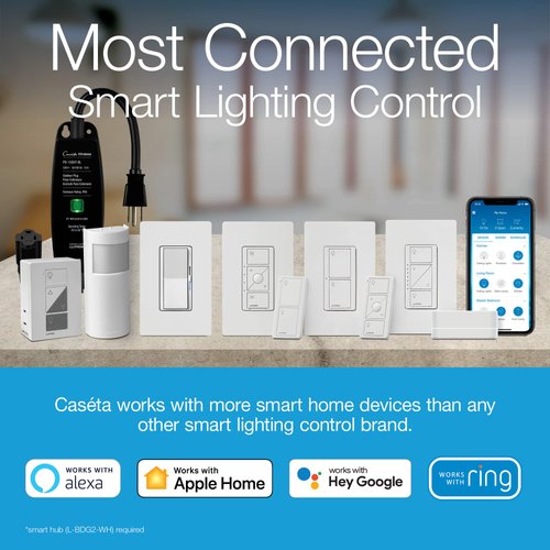 Lutron Claro Smart Switch for Caseta Smart Lighting, for On/Off Control of Lights or Fans | Includes Wire Label Stickers | Neutral Wire Required | DVRF-5NSS-WH-R-3 | White (3-Pack)