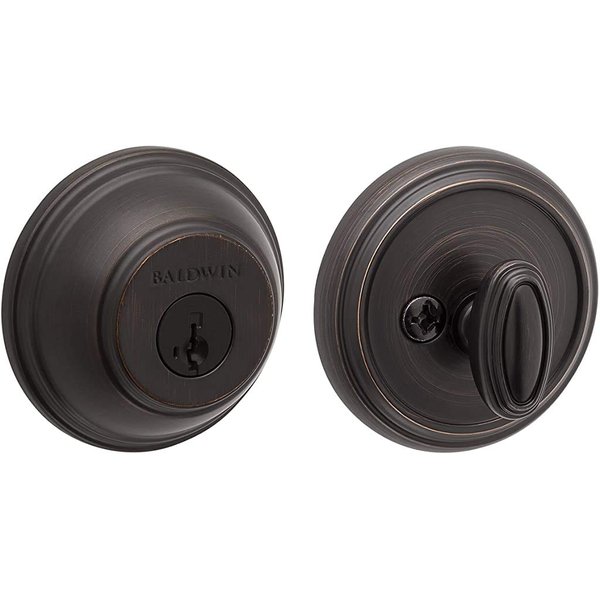 Baldwin Round, Single Cylinder Front Door Deadbolt Featuring SmartKey Re-key Technology and Microban Protection, in Venetian Bronze