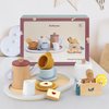 KizKnows Wooden Toy Tea Set for Little Girls, Toddler Tea Party Set Kids Pretend Play Kitchen Accessories with Play Food Gift for Girls Boys 3 Years and up