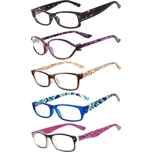 OWL 5 Pack Eyeglasses for Women, Spring Hinge with Beautiful Pattern Reading Glasses Women, Stylish Fashion Readers for Women