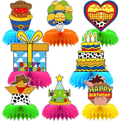 8Pcs Toy Cartoon Story Birthday Party Supplies,Toy Party Honeycomb Centerpieces,Toy Game Theme 3D Table Decorations