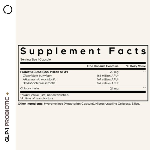 Codeage GLP-1 Probiotic+ - Live Probiotics Akkermansia, Clostridium, Bifidobacterium, Chicory Inulin Probiotic, Prebiotics & Postbiotics Supplement - 500 Million AFU, 3-Month Supply - 90 Capsules