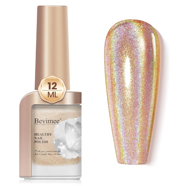 Bevimee Holographic Nail Polish 12ML Air Dry Fast Iridescent Shimmer Glitter Nail Polish Chameleon Champagne Holo Laser Pearl Nail Polish Nail Art-No Require Cured 1PC