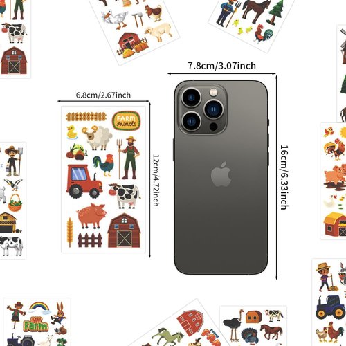 Farm Animal Temporary Tattoos for Kids,10 Sheets Barnyard Farm Theme Waterproof Fake Tattoos for Birthday Party Favors Goodie Bags Stuffers Party Fillers