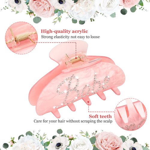 8 Pcs Bride Claw Clip Bachelorette Party Decorations Acrylic Rhinestone Bridesmaid Hair Clip Bride Hair Accessories for Bachelorette Party Bridal Shower Wedding Gift