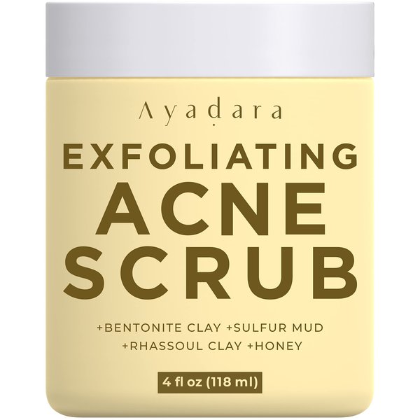 Ayadara Exfoliating Acne Scrub, 4 fl oz(118 ml), Exfoliating Acne Face Wash, Natural Facial Scrub for Severe and Hormonal Acne, Facial Acne Scrub for Teens, Women, Men, and Adults, 120-Day Supply