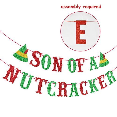 Son of a Nutcraker Banner Red & Green Glitter for Buddy the Elf Christmas Party Decorations