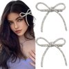 AOREAS 2PCS Bow Hair Clips Rhinestone Bowknot Clips Crystal Hair Pieces for Women Vanlentine Mothers' Day Party Halloween, Beige