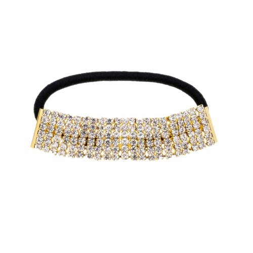 Ruihfas Ponytail Holder Stretchy Elastic Hair Tie Sparkling Crystal Rhinestone Hair Band Headband Hair Accessories for Women, 1Pcs (Gold Tone)