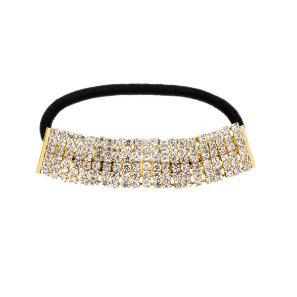 Ruihfas Ponytail Holder Stretchy Elastic Hair Tie Sparkling Crystal Rhinestone Hair Band Headband Hair Accessories for Women, 1Pcs (Gold Tone)
