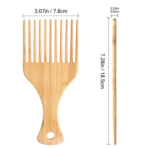 OIIKI Bamboo Combs Afro Hair Picks 2pcs, Beard Pick for Men Wide Tooth Comb for Curly Wavy Natural Thick Long Hair, Hair Picks for Women Hair Styling Accessories