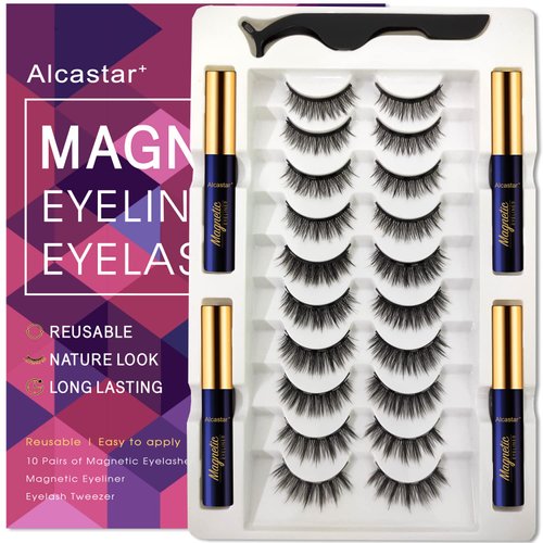 Alcastar+ Magnetic Eyelashes with Eyeliner Kit - magnetic lashes and eyeliner - updated 3D natural looking,long-lasting,10 pairs KIT 011 ATZ1004A1+01 0