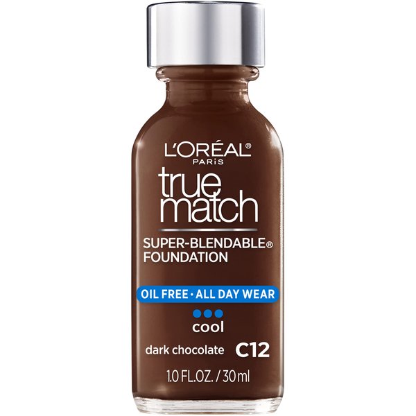 L'Oreal Paris Makeup True Match Super-Blendable Liquid Foundation, Dark Chocolate C12, 1 Fl Oz,1 Count