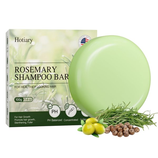 Hotiary Rosemary Hair Growth Shampoo Bar, Prevent Hair Loss Deep Cleansing Rosemary Shampoo Bar for Fine & Oilly Hair & Scalp with Castor Oil, 0 Silicone Oil (Rosemary 3.4 oz)