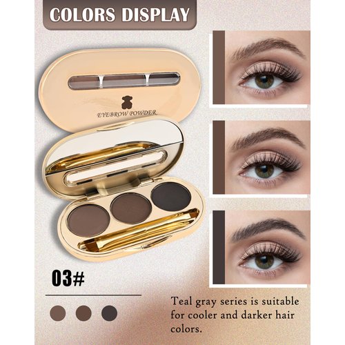 Eyebrow Powder Makeup Kit-3 Colors Eye Brow Tinting Powder Palette for Women Eyebrows Long-Lasting Waterproof, Dark Light Black Brown Brow Filler, Enhance & Define Brows, With Mirror, Brow Tool-Set 03