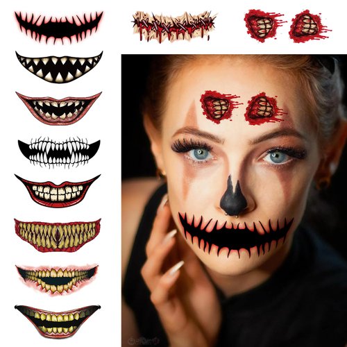 Generic Halloween Temporary Horror Scary Mouth Tattoo Stickers Women Adults Makeup Face Funny Decorations Accessories Masquerade Party Props