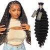 QTHAIR 14A Deep Wave Bulk Human Hair For Braiding No Weft (18"#1B(Natural Black)) 100% Unprocessed Brazilian Deep Wave Human Hair Virgin Hair Extensions Two Bundles Micro Braiding