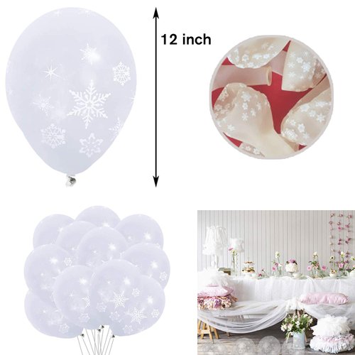 50Ct Winter Snowflake Latex Balloons - Christmas Winter Wonderland/Xmas/Holiday Birthday Baby Shower Wedding First Birthday Party Supplies Decorations Favors Snowflakes Home Outdoor Decor