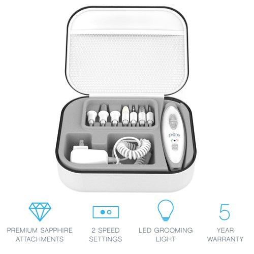 Pure Enrichment PureNails 10-Piece Professional Manicure and Pedicure Kit - Electric Nail Drill Set for Salon-Quality Grooming at Home - 7 Nail Drill Bits, 2 Speeds, LED Grooming Light and Storage Bag