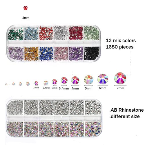 Nail Jewels, Nail Art Rhinestones , Nail Gems,Face Jewels,Nails Diamond Kits for Women Nail Crystals for Nails Rhinestone for Makeup Kit Nail Art (AB rhinestones + multiple color)