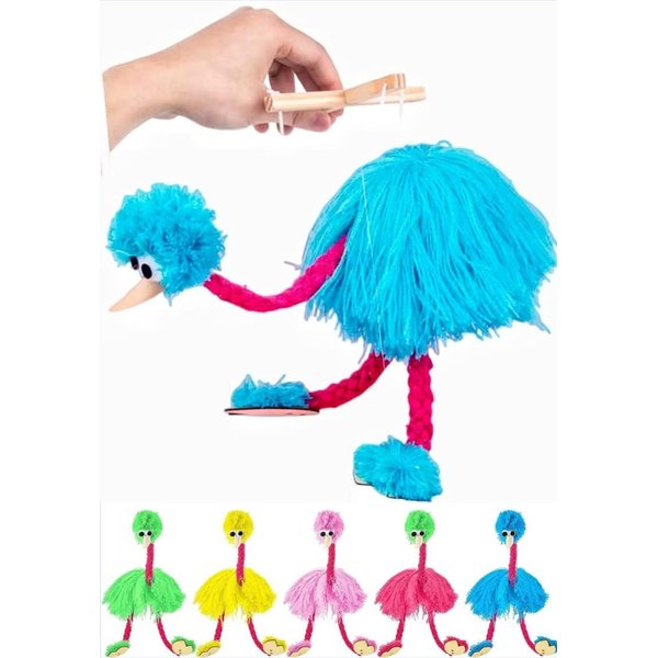 （3 Days Local Delivery） Ostrich Marionette Puppet,Ostrich String Puppet，Exercise Hand-Brain Balance，Marionette Puppets，Exercise Children's Coordination Ability (Blue Ostrich)