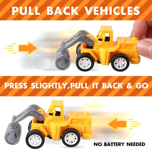 FANELEQU 36 Pack Pull Back Construction Engineering Vehicles Toy Playset, Mini Plastic Construction Excavator Trucks Car Toys for Boys Girls Kids Toddlers