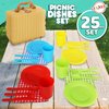 Playkidiz Kids Picnic Basket Toy Dishes, 25 Piece Plastic Tea Party Set - Colored Pretend Play Dishes Playset, Toddlers Kitchen Toys for Boys and Girls, Ages 3+
