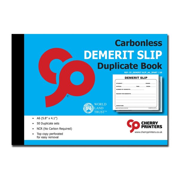 Cherry Demerit Book for Schools and Teachers 50 (5.8 x 4.1 Inch) 2part and Standardized Demerit Slips per Book Perfect for Keeping Structure and Organization