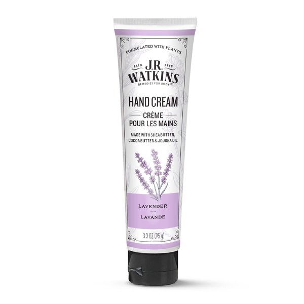J.R. Watkins Natural Moisturizing Hand Cream, Hydrating Hand Moisturizer with Shea Butter, Cocoa Butter, and Avocado Oil, USA Made and Cruelty Free, 3.3oz, Lavender, Single