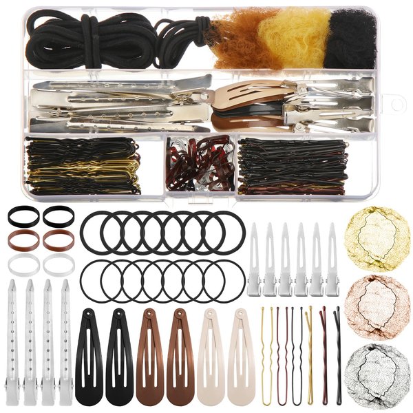 219 Pcs Hair Accessories Kit - Bobby Pins Bun Hair Nets U Shaped Hair Pins Metal Hair Clips Hair Rubber Bands for Women Girls Travel Ballet Dance Stuff with Organizer Box