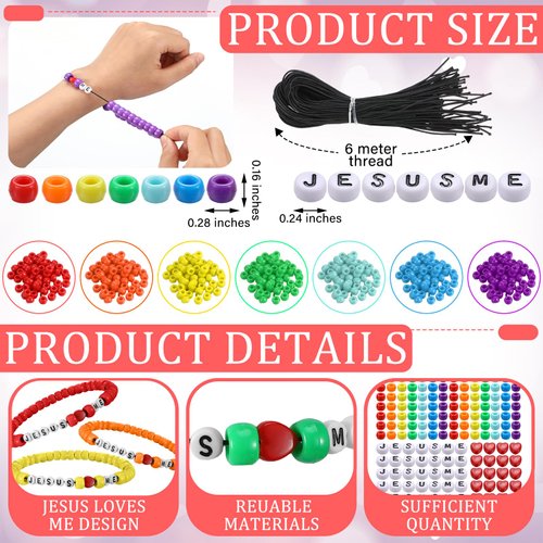 Ferreve 35 Sets Religious Bead Wristband Craft Kit Jesus Love Me Faith DIY Bead Craft Kit Love Charms Letter Beads for VBS Week Sunday School Christian Bible Verse Gifts Making
