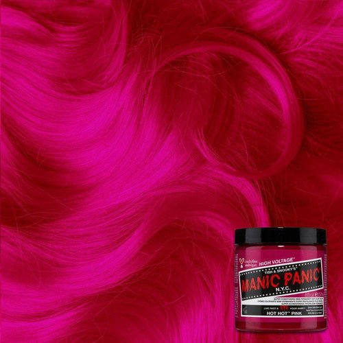 MANIC PANIC Hot Hot Pink Hair Dye – Classic High Voltage - (2PK) Semi Permanent Hair Color - Medium Pink - Glows in Blacklight – For Dark & Light Hair - Vegan, PPD & Ammonia Free - For Coloring Hair