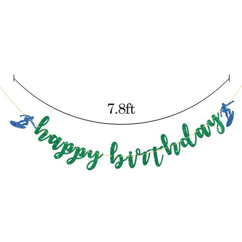 Talorine Surfing Happy Birthday Banner, Summer Beach Birthday Banner, Surfboard Sport Birthday Party Decorations Supplies, Green Glitter