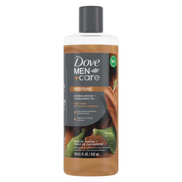 Dove Men+Care Body Wash Sandalwood + Cardamom Oil to Rebuild Skin in the Shower with Plant-Based Cleansers and Moisturizers 18 oz