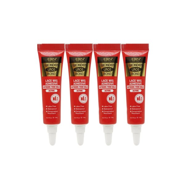 Wonder Lace Bond Lace Wig Adhesive Glue Tube Pack – Extreme Firm Hold (Active) 0.23fl. Oz/ 7mL - 4 Packs | Fast Drying, Waterproof, Latex Free, Perspiration Resistant, Cruelty Free