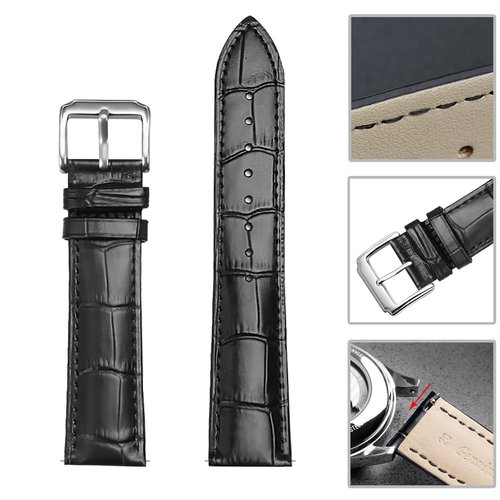 FAGWIG Genuine Leather Alligator Grain Watch Band Women Men Quick Release Bands Crocodile Vintage Classic Wristbands Replacement Strap for 18mm 19mm 20mm 21mm 22mm 24mm